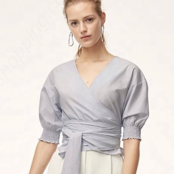 Aritzia Babaton Blue Striped Wrap Blouse - Picture 1 of 6